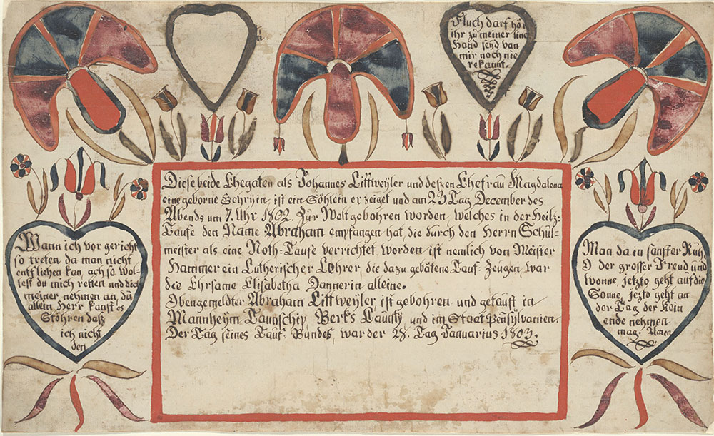 Birth and Baptismal Certificate (Geburts und Taufschein) for Abraham Littweyler