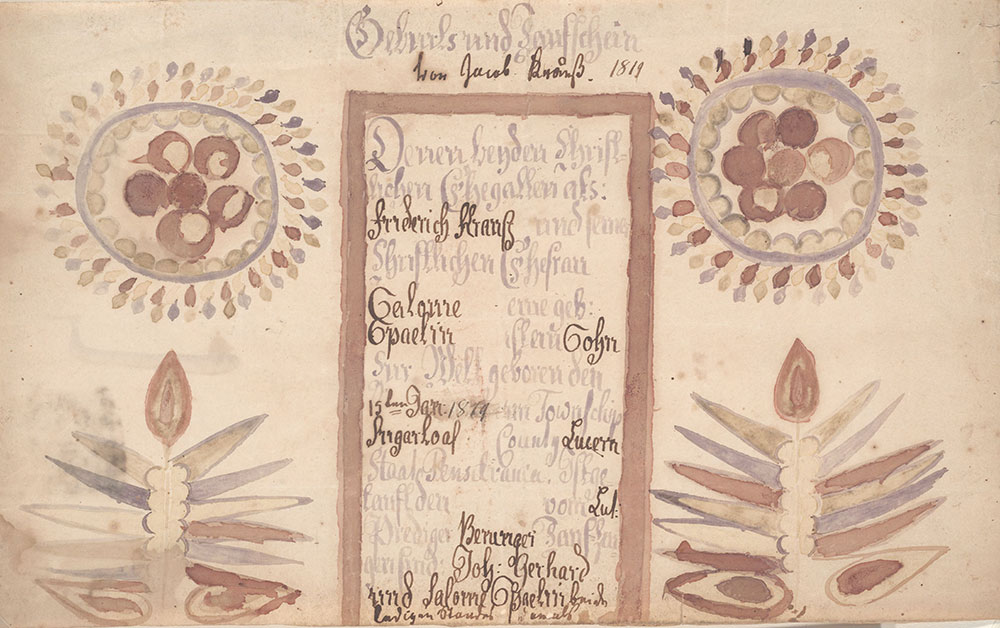 Birth and Baptismal Certificate (Geburts und Taufschein) for Jacob Krauss