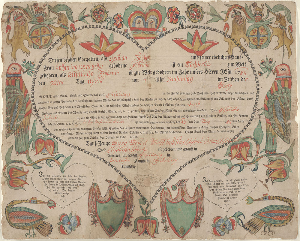 Birth and Baptismal Certificate (Geburts und Taufschein) for Elisabetha Zeyber