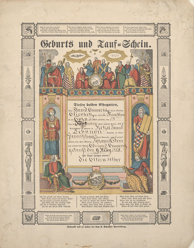 Birth and Baptismal Certificate (Geburts und Taufschein) for Eduward Emmerich