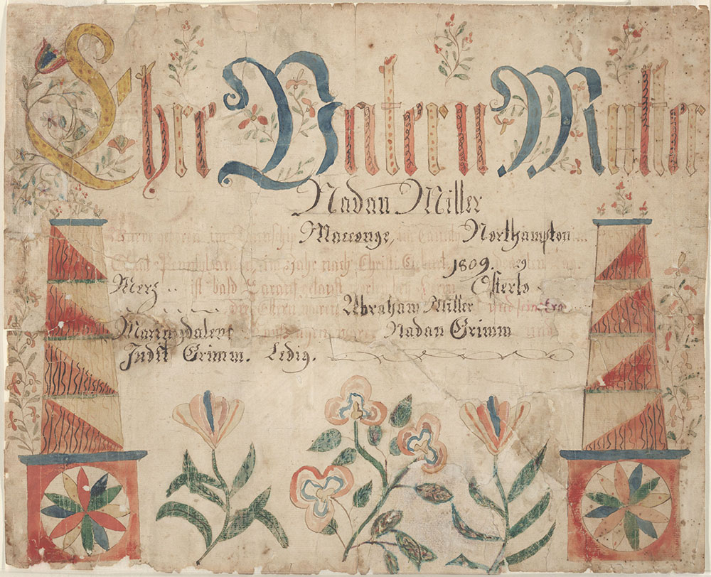 Birth and Baptismal Certificate (Geburts und Taufschein) for Nadan Miller