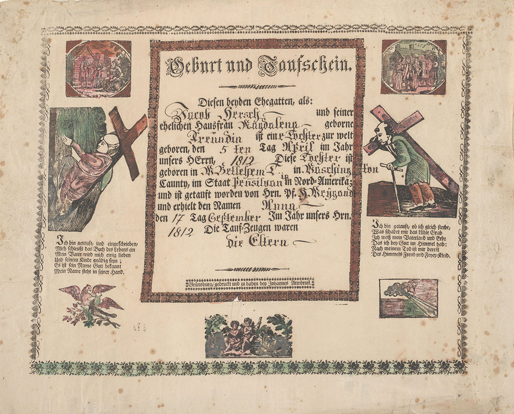 Birth and Baptismal Certificate (Geburts und Taufschein) for Anna Hersch