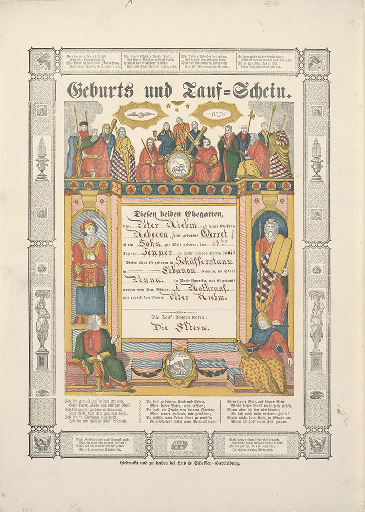 Birth and Baptismal Certificate (Geburts und Taufschein) for Peter Riehm