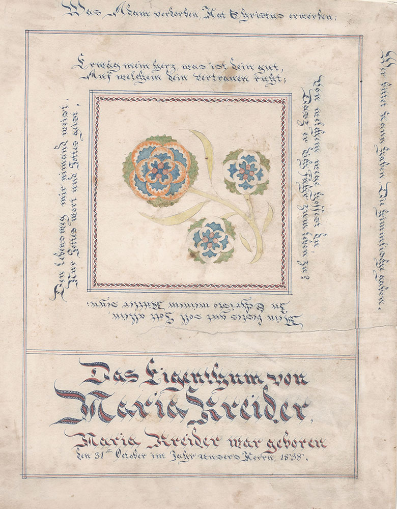 Bookplate (Bücherzeichen) and Birth Record (Geburtsschein) for Maria Kreider