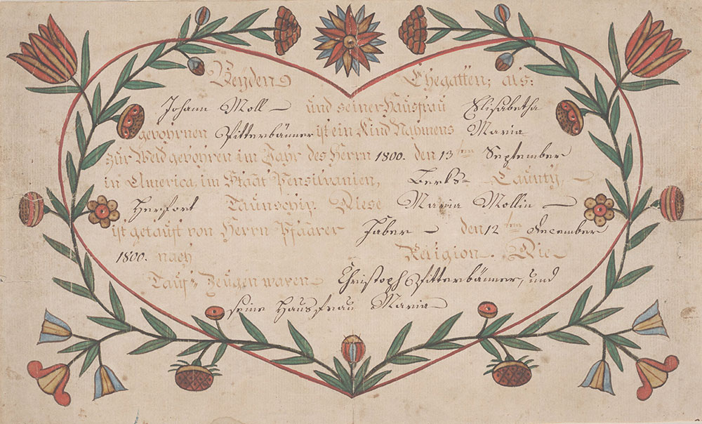 Birth and Baptismal Certificate (Geburts und Taufschein) for Maria Moll