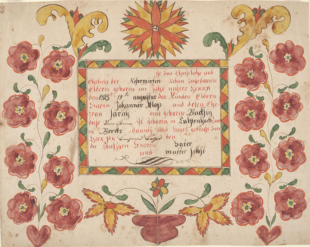 Birth and Baptismal Certificate (Geburts und Taufschein) for Sara Anna Klop