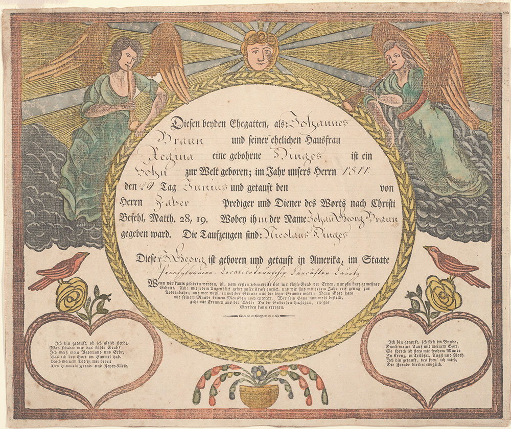 Birth and Baptismal Certificate (Geburts und Taufschein) for Johann Georg Braun