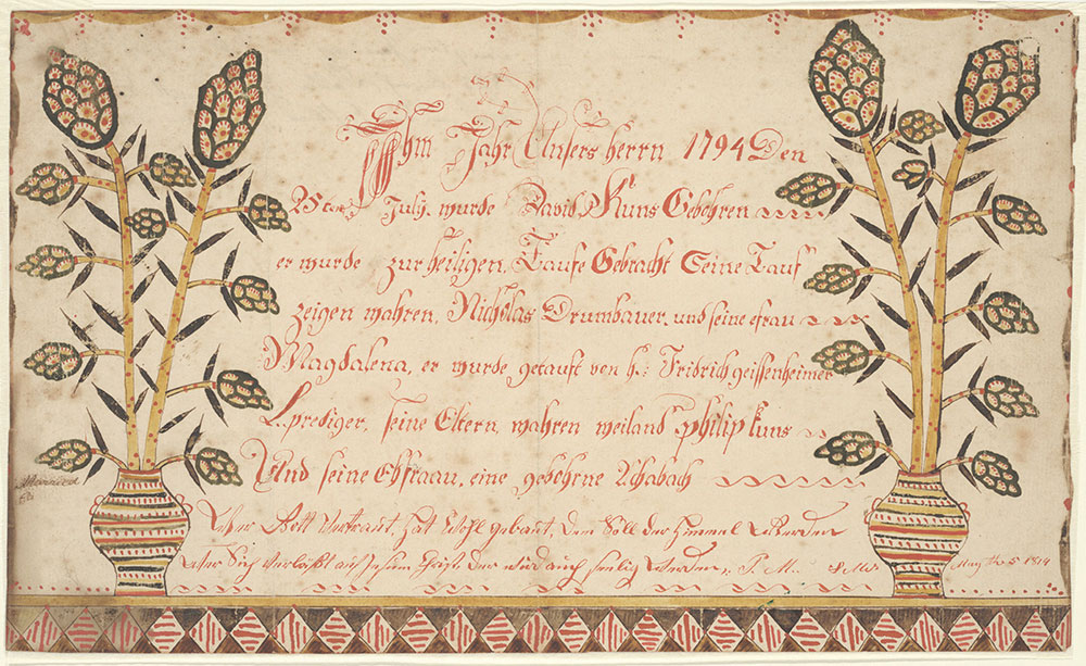 Birth and Baptismal Certificate (Geburts und Taufschein) for David Kuns