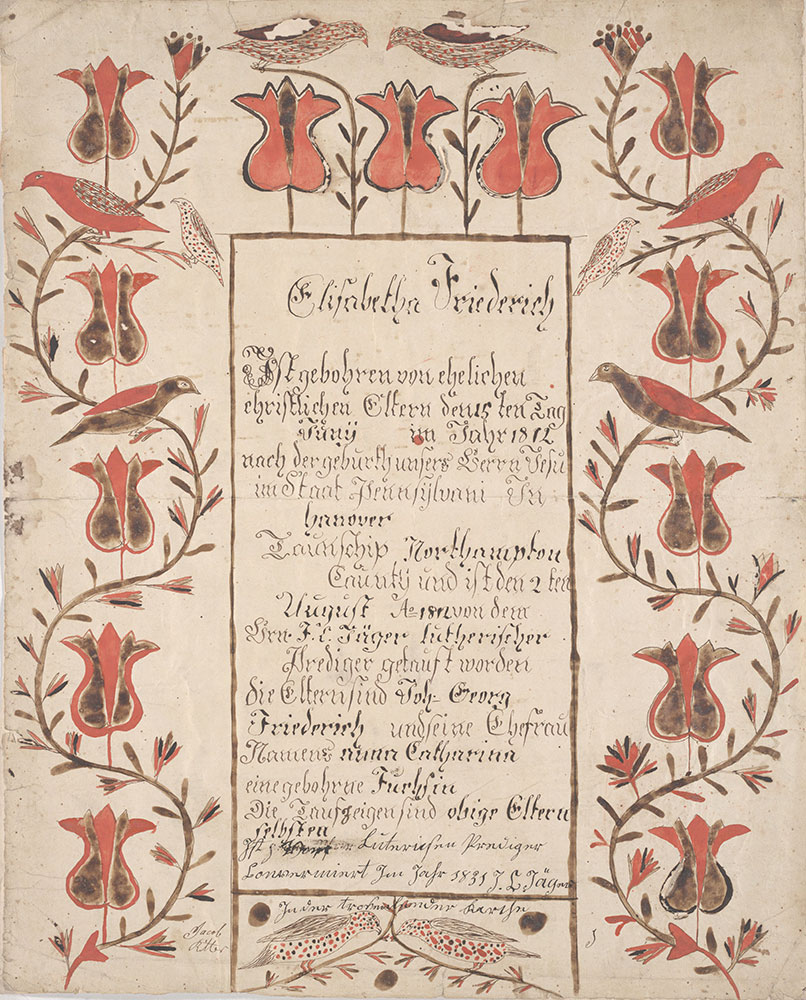 Birth and Baptismal Certificate (Geburts und Taufschein) for Elisabetha Friederich
