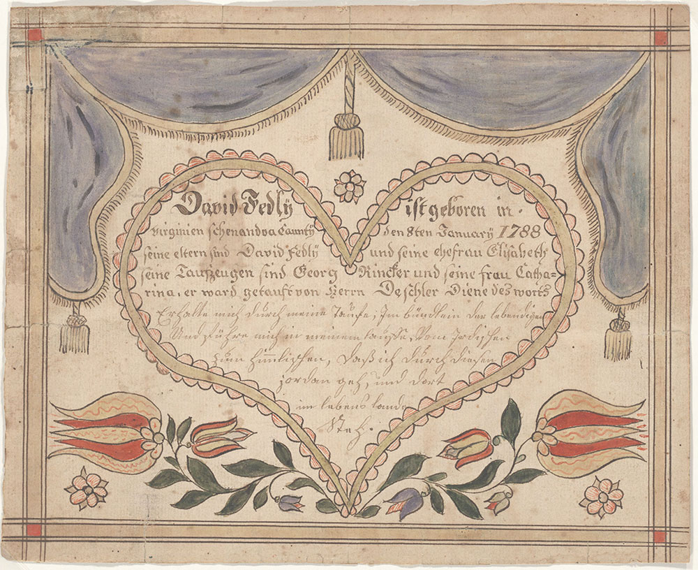 Birth and Baptismal Certificate (Geburts und Taufschein) for David Fedly