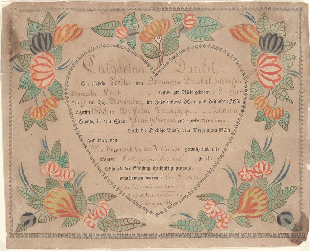 Birth, Baptismal and Marriage Certificate (Geburts, Tauf, und Trauschein) for Catharina Dunkel