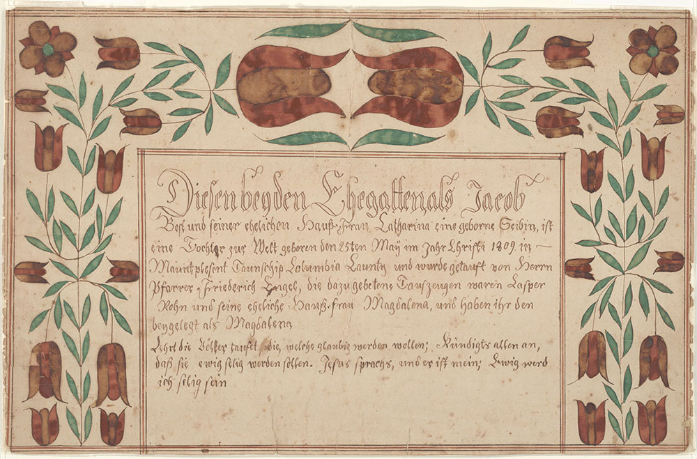 Birth and Baptismal Certificate (Geburts und Taufschein) for Magdalena Best