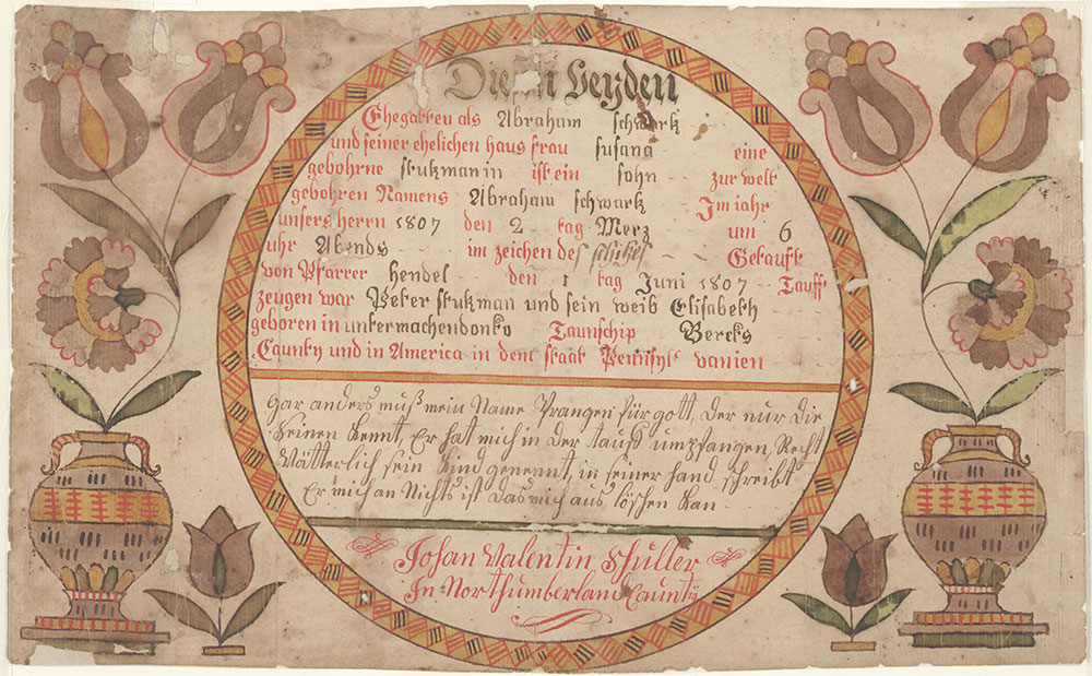 Birth and Baptismal Certificate (Geburts und Taufschein) for Abraham Schwartz