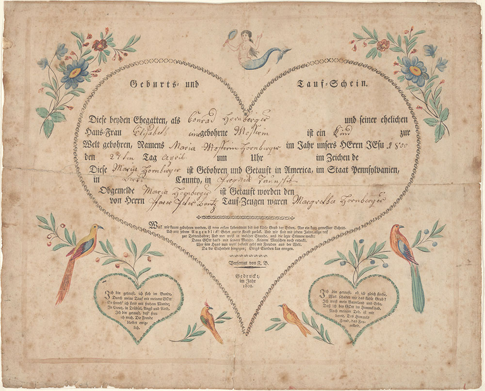 Birth and Baptismal Certificate (Geburts und Taufschein) for Maria Hornberger