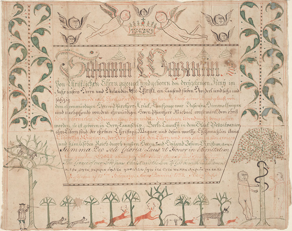 Birth, Baptismal and Confirmation Certificate (Geburts, Tauf, und Konfirmationsschein) for Susanna Wagner