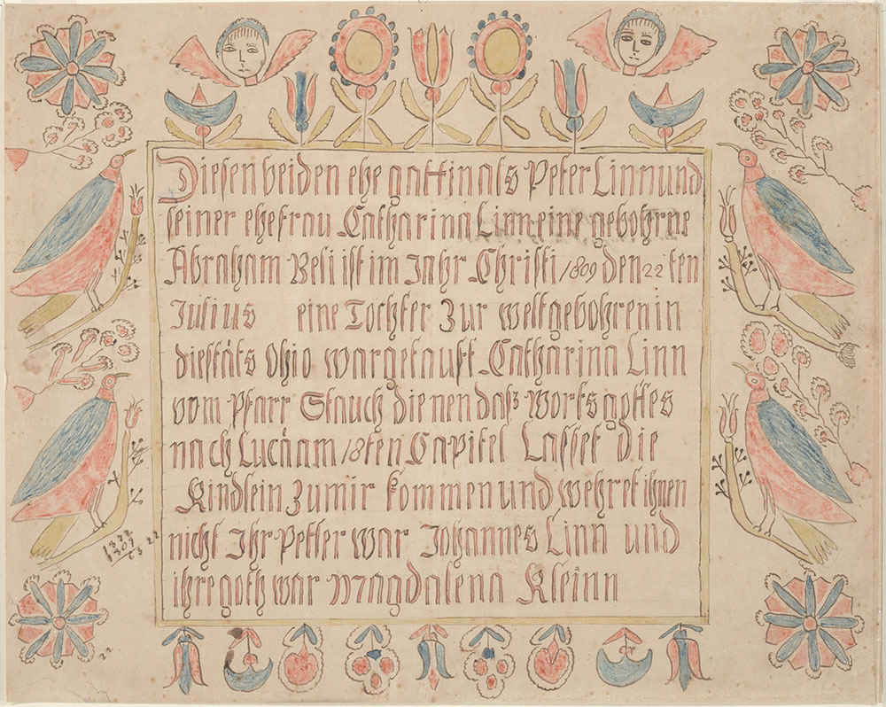 Birth and Baptismal Certificate (Geburts und Taufschein) for Catharina Linn