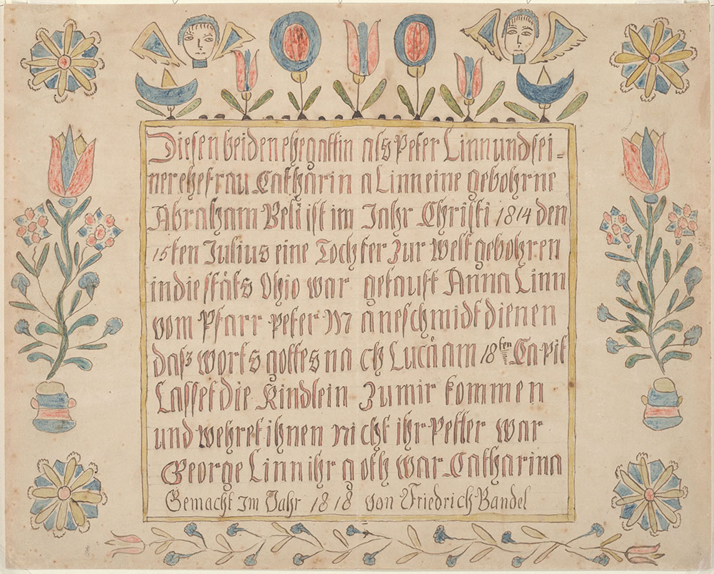Birth and Baptismal Certificate (Geburts und Taufschein) for Anna Linn