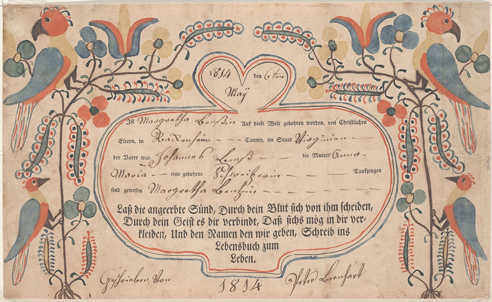 Birth and Baptismal Certificate (Geburts und Taufschein) for Margretha Benns