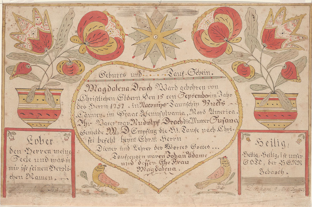 Birth and Baptismal Certificate (Geburts und Taufschein) for Magdalena Drach