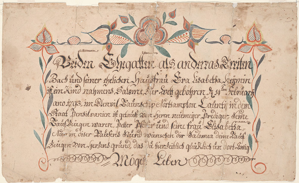 Birth and Baptismal Certificate (Geburts und Taufschein) for Salome Treitenbach