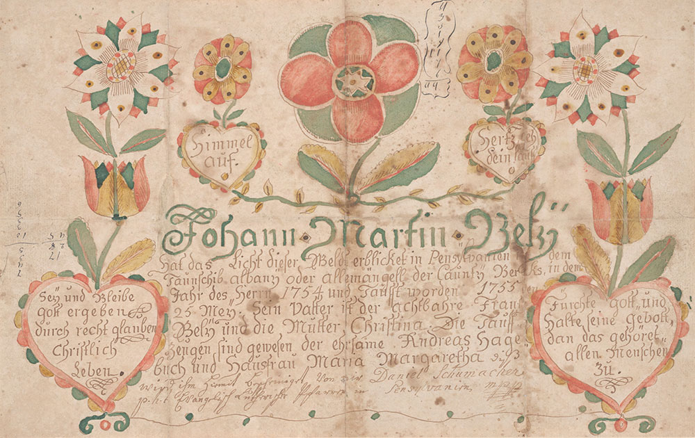 Birth and Baptismal Certificate (Geburts und Taufschein) for Johann Martin Bely