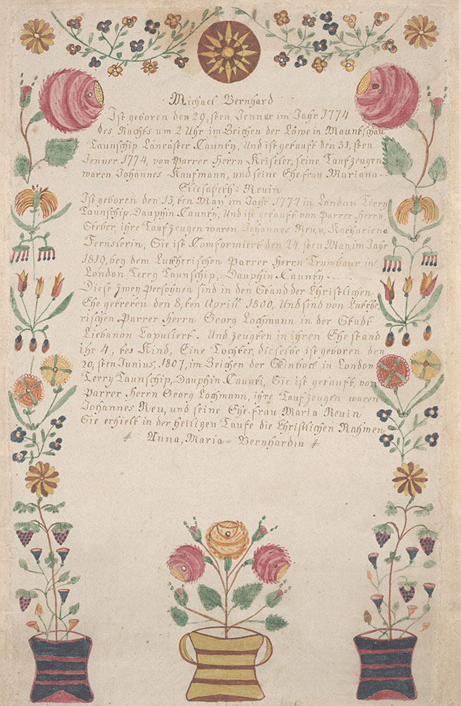 Birth and Baptismal Certificate (Geburts und Taufschein) for Anna Maria Bernhard