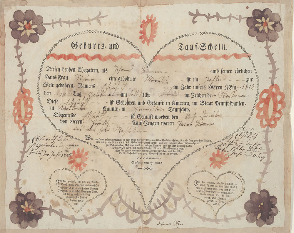 Birth and Baptismal Certificate (Geburts und Taufschein) for Elisabeth Kämmerer
