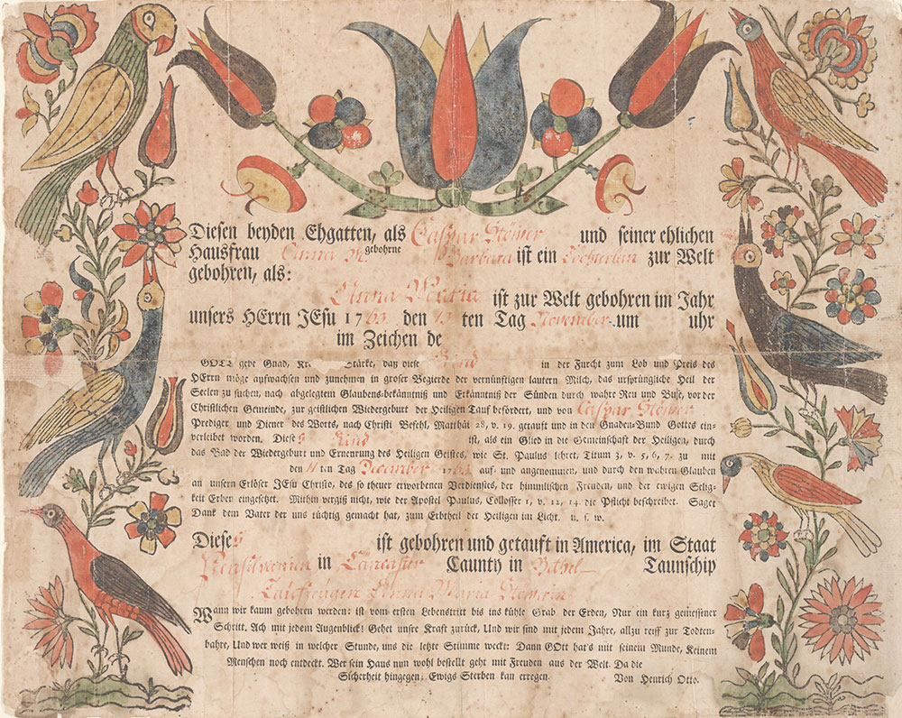 Birth and Baptismal Certificate (Geburts und Taufschein) for Anna Maria Stöver
