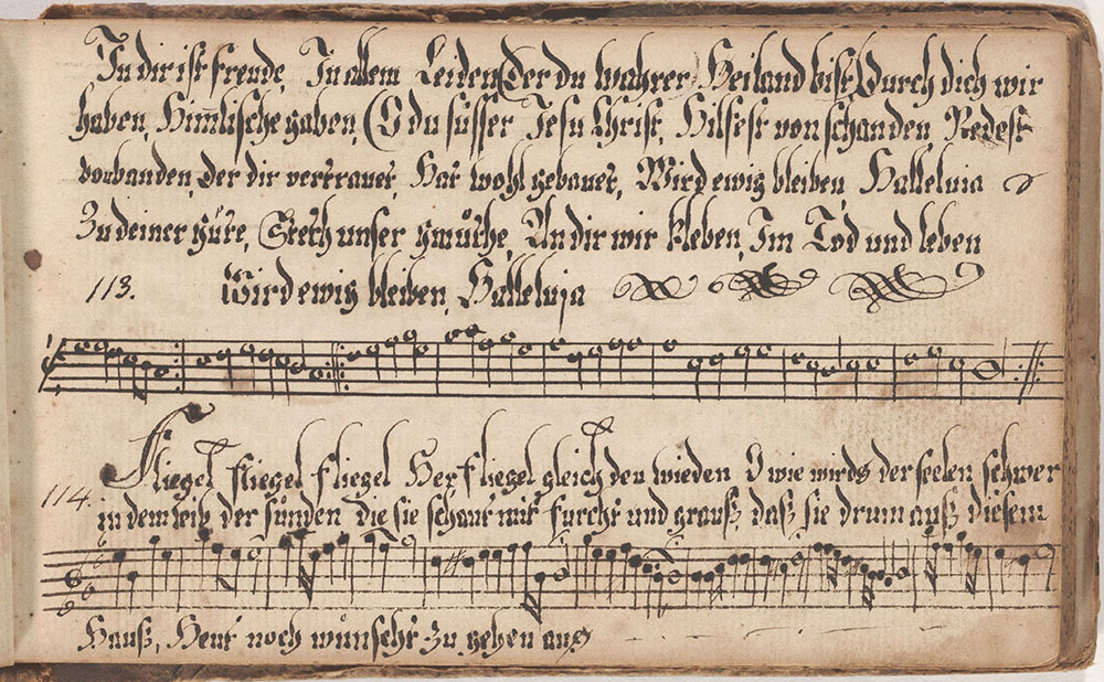 Dieses Noten=Büchlein gehöret Maria Fretzin Sing=Schüler In der Tieffronner Schule geschrieben worden 27ten November 1787