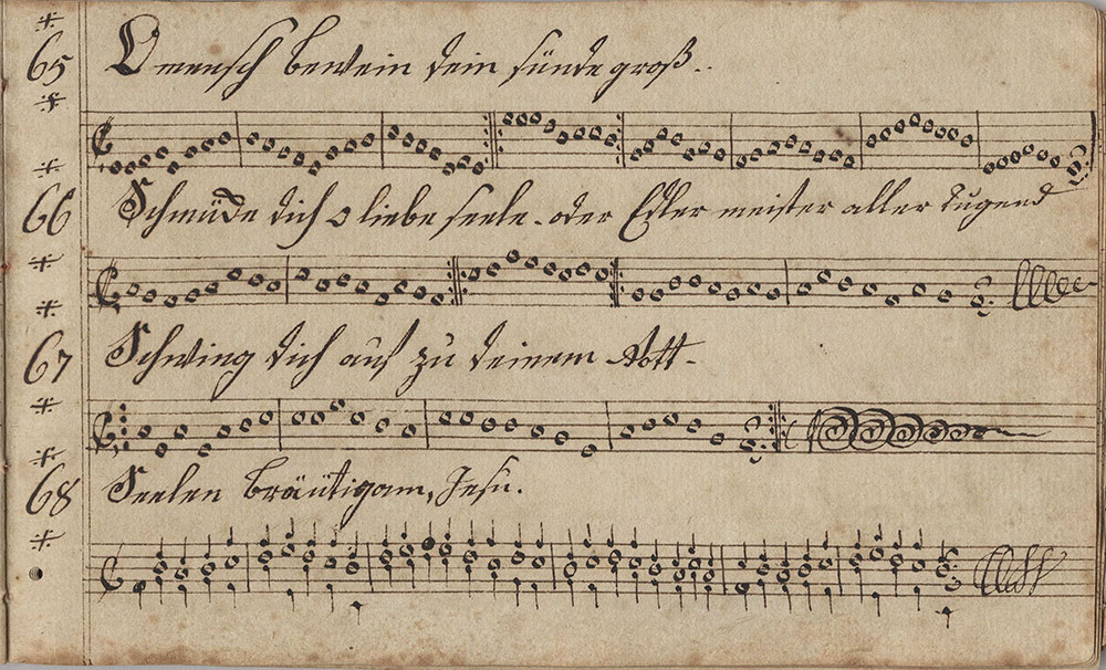 Hermodlisches Melodeÿe Büchlein Über Die bekanste Lieder Im Marburger Gesang buch Verfertiget vor Rossina Reinwalt Dir zur Ehr und Gott zur Ehr geschrieben den 15 October 1792