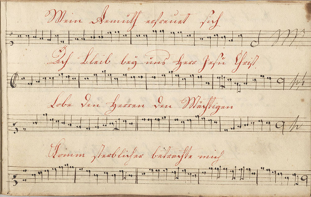 Dieses=Sing=Noten  Büchlein gehöret Sussana Hackmännin. Sing schüler in der Tieffronner Schule d 6ten September Im Jahr unseres Herrn Jesu Christi 1799