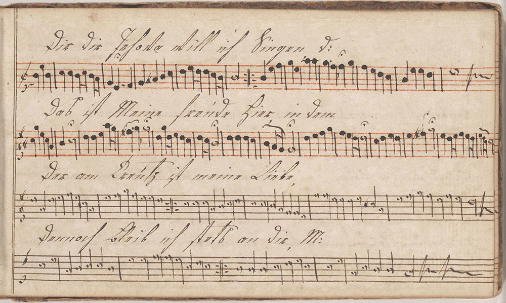 Dieses Harmonische Melodeyen büchlein gehöret Anna Landesin Geschrieben den 5ten Maÿ im Jahr 1807