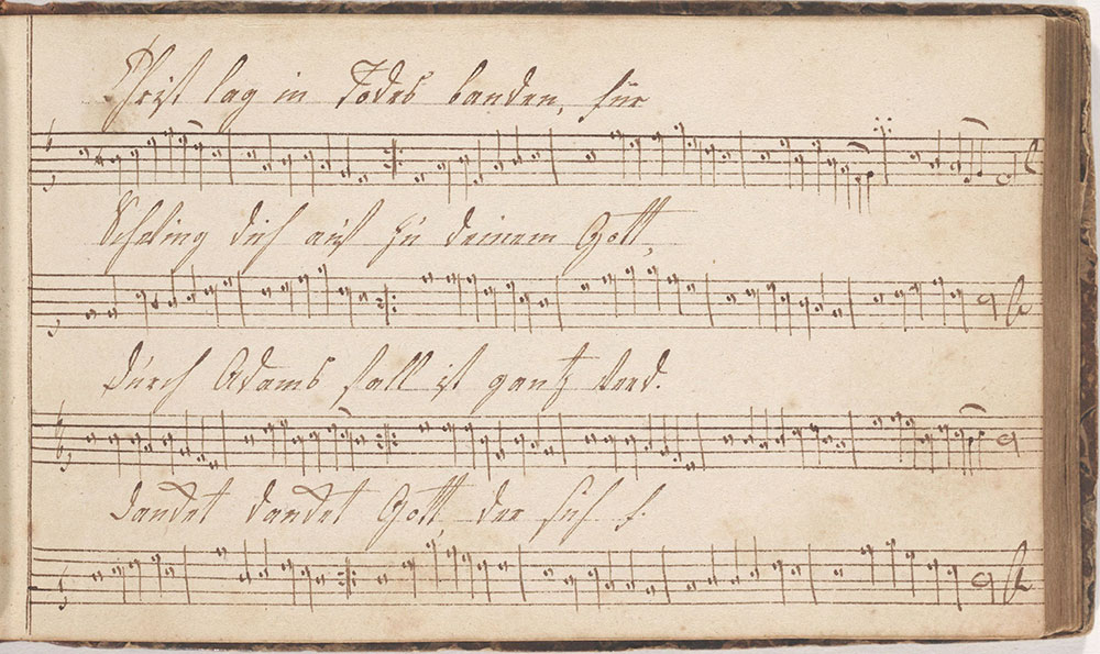Dieses Harmonische Melodeyen büchlein gehöret Anna Lädermännin Sing schuler in der Tieffronner Schule geschrieben den 12ten Januarius Anno 1812