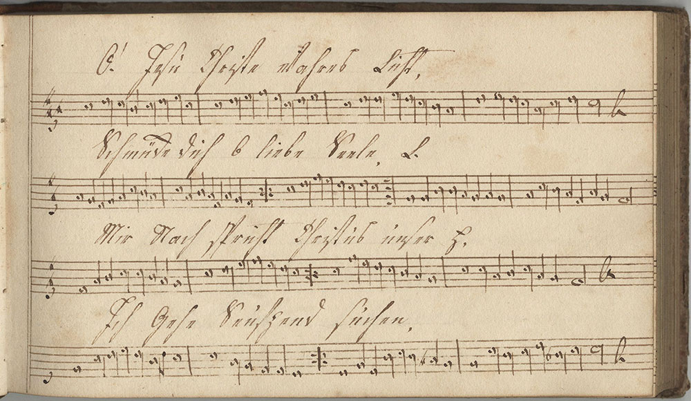 Dieses Hermonisches melodeyen Büchlein gehöret Catharina Lädermann Sing schuler in der Tieffroner schule Geschrieben den 1sten Juni im Jahr Anno Domi ni 1819