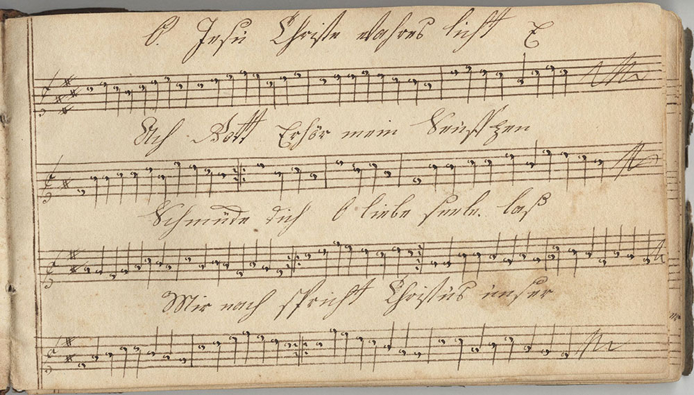 Dieses Harmonische Melodeÿen Büchlein gehöret David Angene. Sing schuler in der hilltauner Schule Geschrieben d 15ten Maÿ Im Jahr unseres Herrn AD 1821