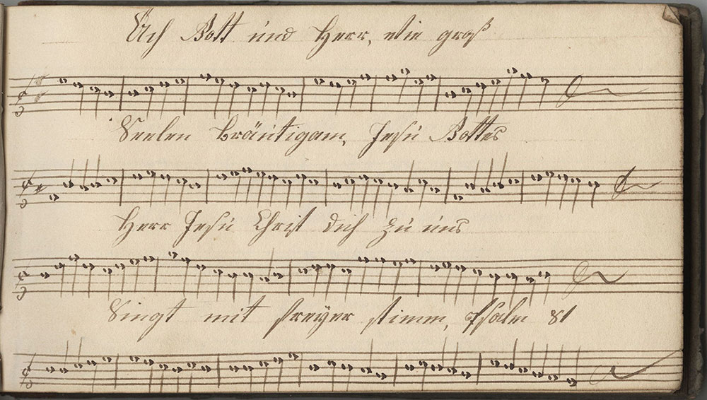 Dieses Noten Büchlein gehöret Johannes Hoch Sing schuler In der Tieffron ner schule den 20sten Meÿ 1825