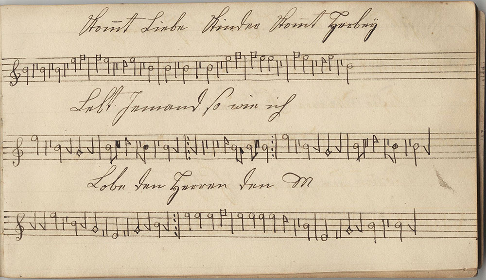 Dieses Neue Corahl sing Noten Büchlein Gehöret Mir Est=her Joder Sing schüler in dem Neuen salems schulhauß Von Sprinfild Taunship Bucks Caunty Februar 13. 1834.