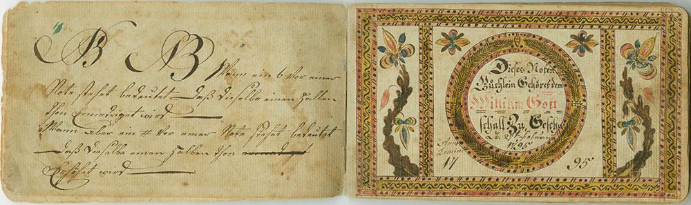 Dieses Noten Büchlein Gehöret dem  William Gott Schall Zu, Geschr den 27ten February 1795
