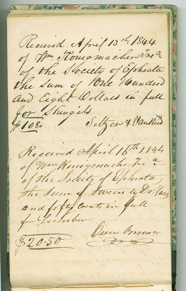 Ephrata Society Receipt Book from 1843 - 1851