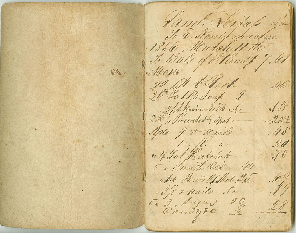 Samuel Zerfass's account book, 1856-1858