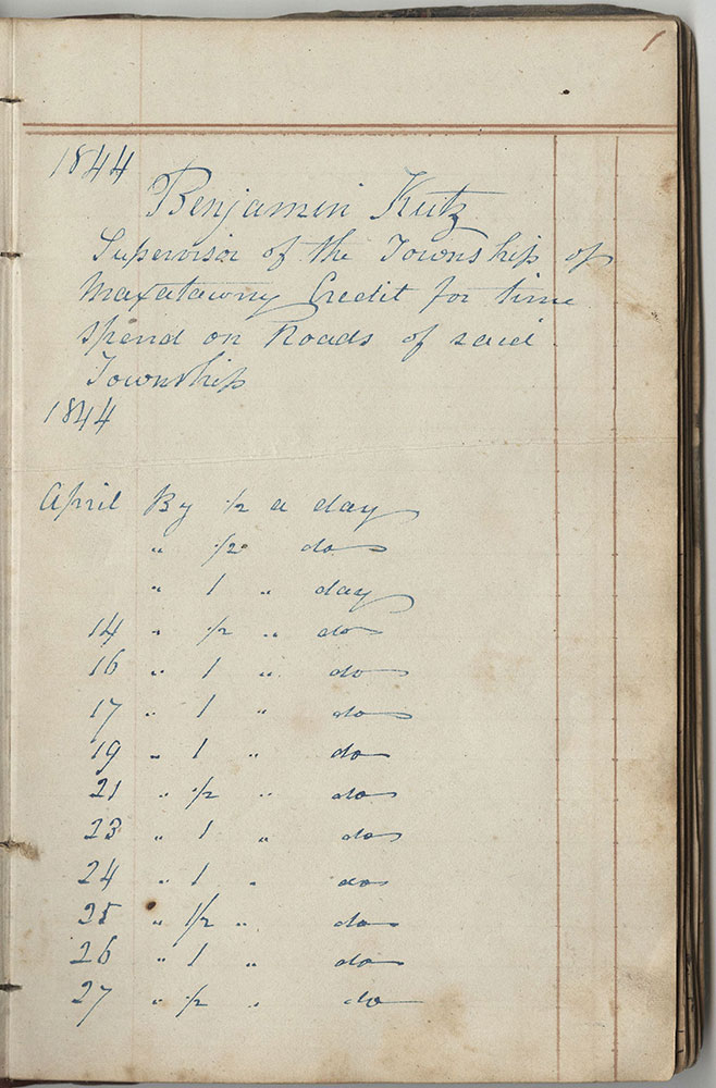Maxatawny Township Roadwork Book for 1844