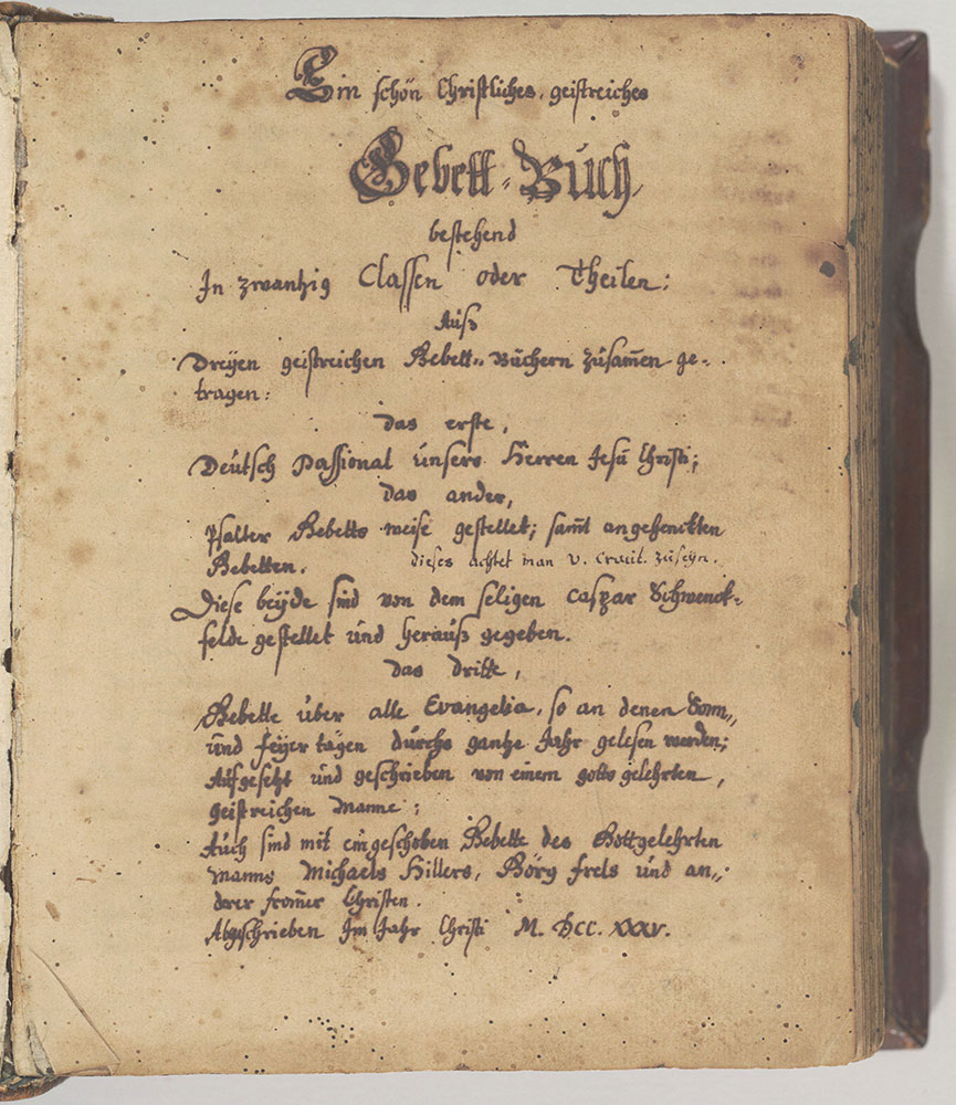 Ein schön geistreiches Gebett=Buch bestehend In zwanztzig Classen oder Theilen…1735