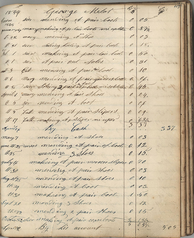 Shoemaker Account Book, 1841-1848
