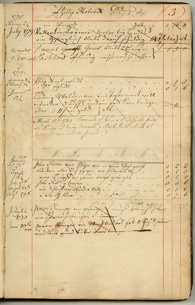 Michael and Andreas Billmeyer's Account Book, 1774-1783 with Turner, Bookseller and Personal Entries