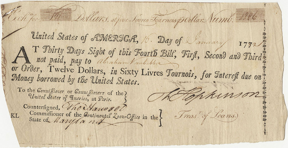 Loan by United States from Abraham Vanbibber…16 January 1782