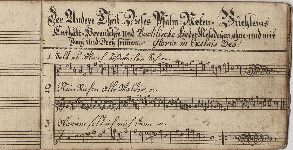 Dieses Noten=Büchlein gehöret Jacob Hunsicker Singschüler in der Birckenseher Schule geschrieben d. 29ten Jenner 1783
