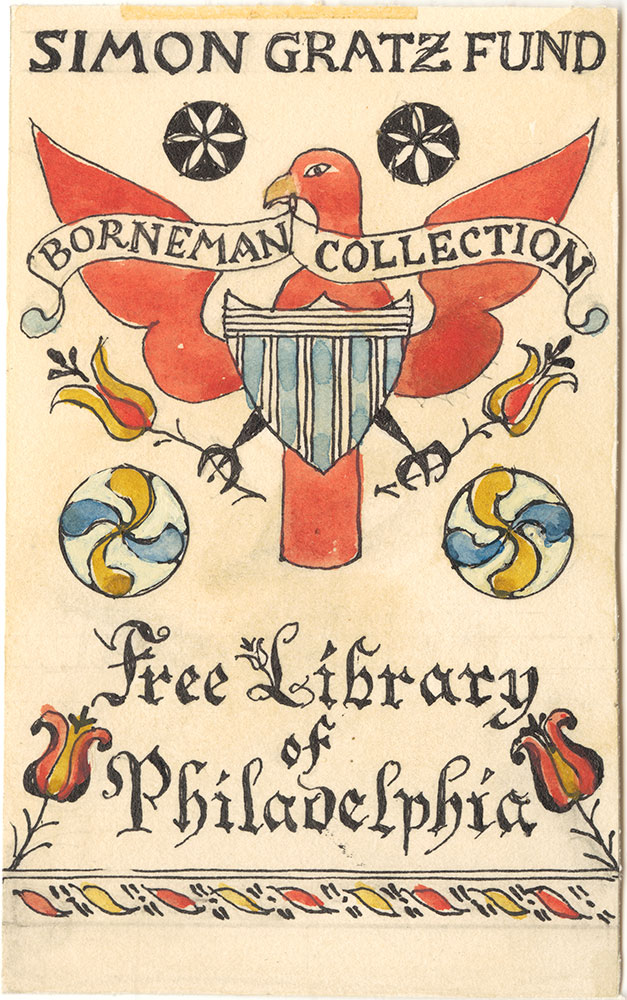 Illustration proof for Borneman Collection bookplate (Bird with Red wings)