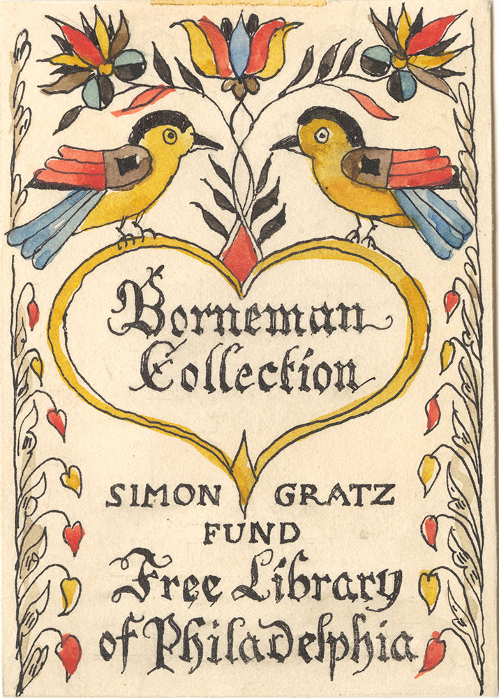 Illustration proof for Borneman Collection bookplate (Two Birds)