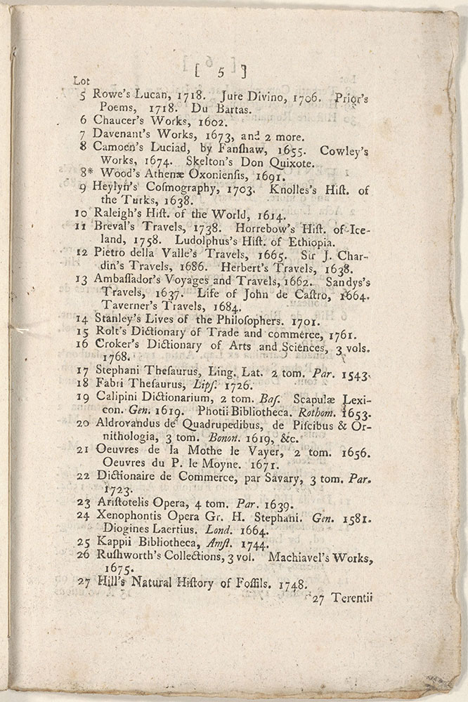 A Catalogue of the Household Furniture, With the Select Collection of Scarce, Curious and Valuable Books in English, Latin,Greek, French, Italian and other languages, Late the Library of Dr. Goldsmith, deceased