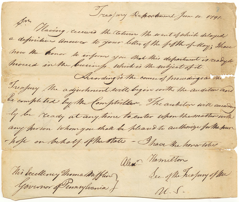 Autograph letter signed to Thomas Mifflin